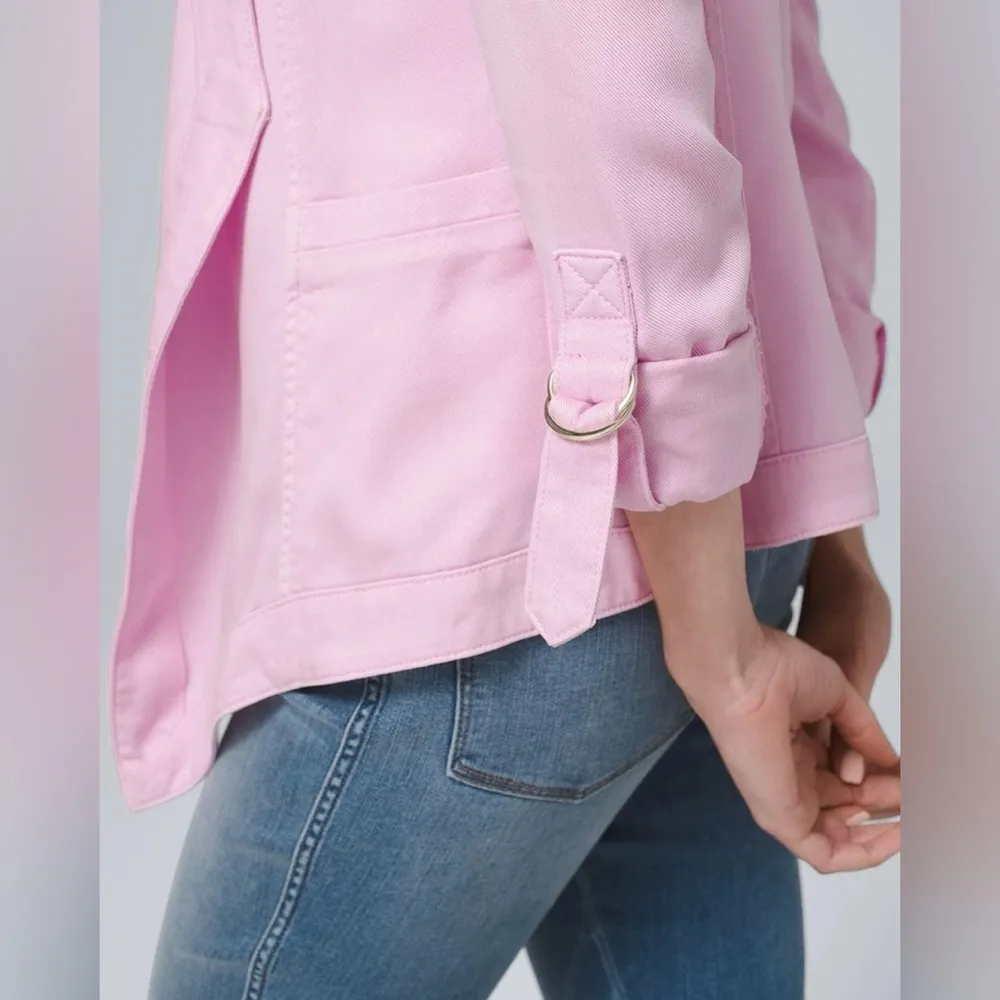 White House Black Market Dusty Rose Pink Drape Front Roll Sleeve Jacket Size XL - Image 3