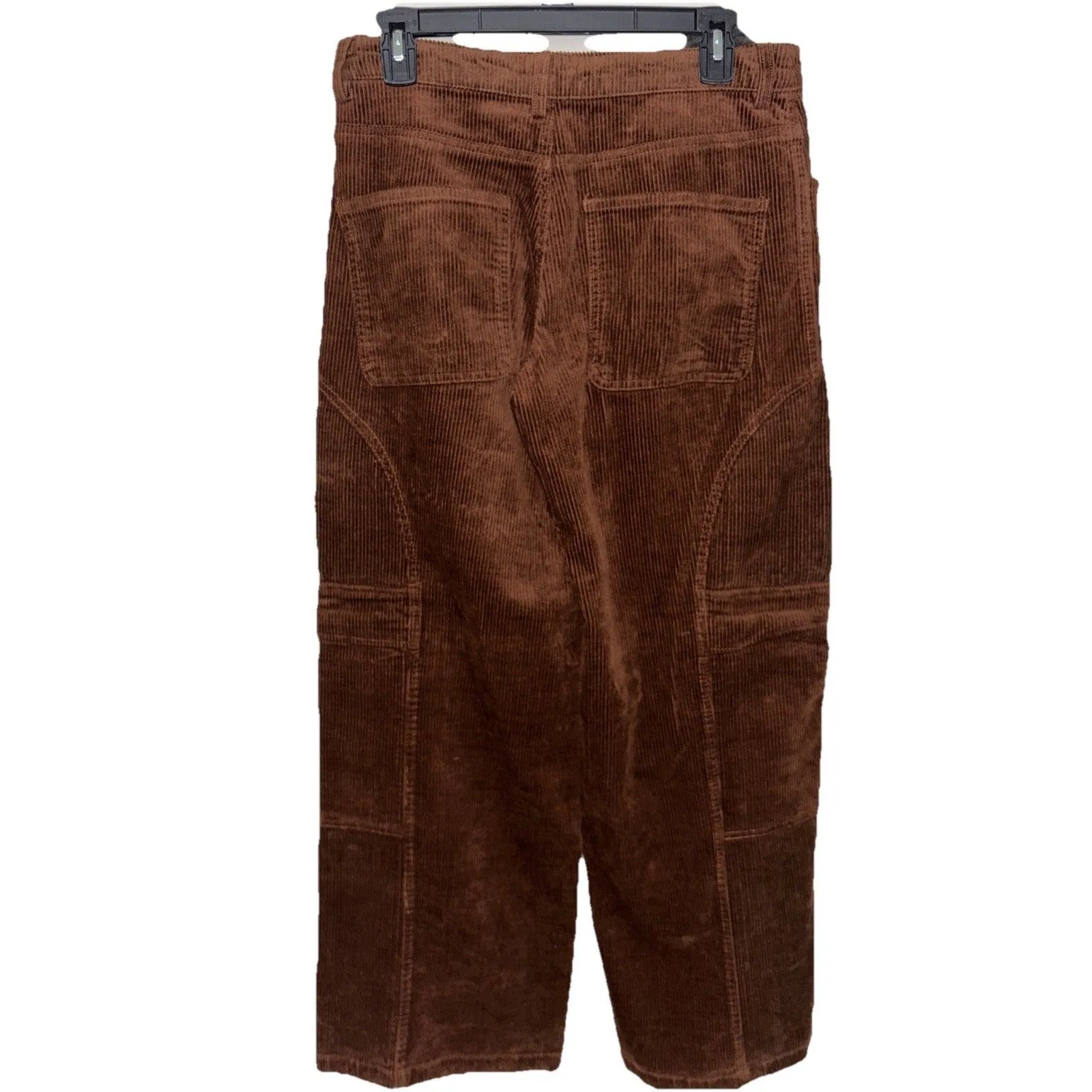 Forever 21 Brown Corduroy Long Ribed Pants Mid- Rise Cargo Wide Leg M - Image 2