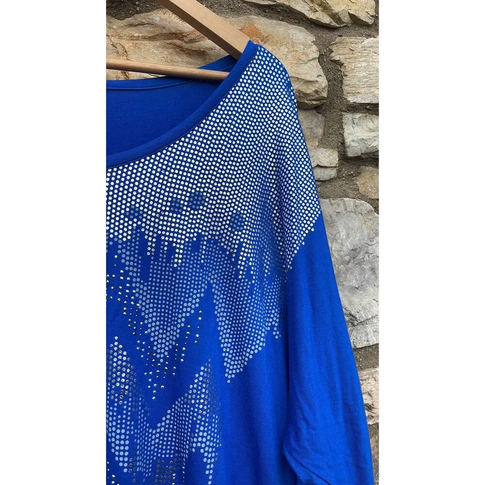 CJ Banks bright blue short sleeve blouse silver embellishments size 2X NEW - Image 5