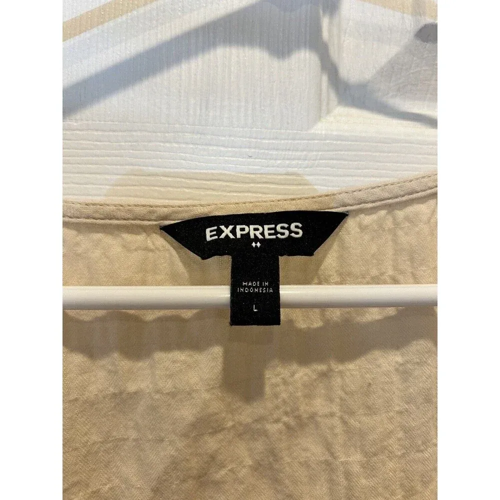 Express Top Womens L Large Beige Short Sleeve Ruffle Button‎ Down Cropped - Image 5