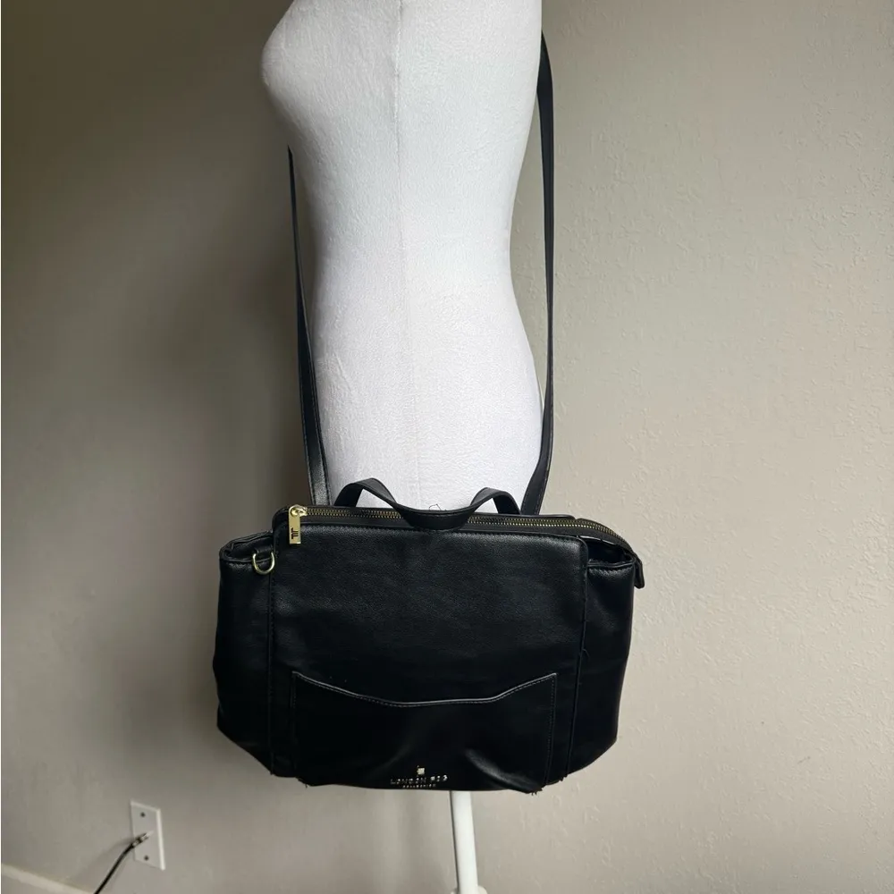 London Fog Stylish Black Faux Leather Convertible Backpack Bag Sleek Travel City - Image 5