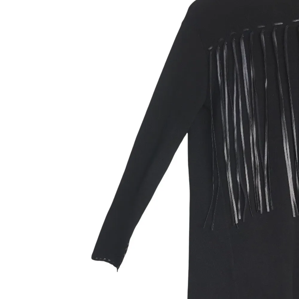 Ariat Trenton Black Knit & Faux Leather Fringe Waterfall Open Front Cardigan - Image 6