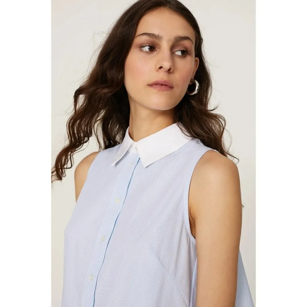 Peter Som Sleeveless Button Down Dress in White Yarn Dye Stripe 0 Womens shirt - Image 4