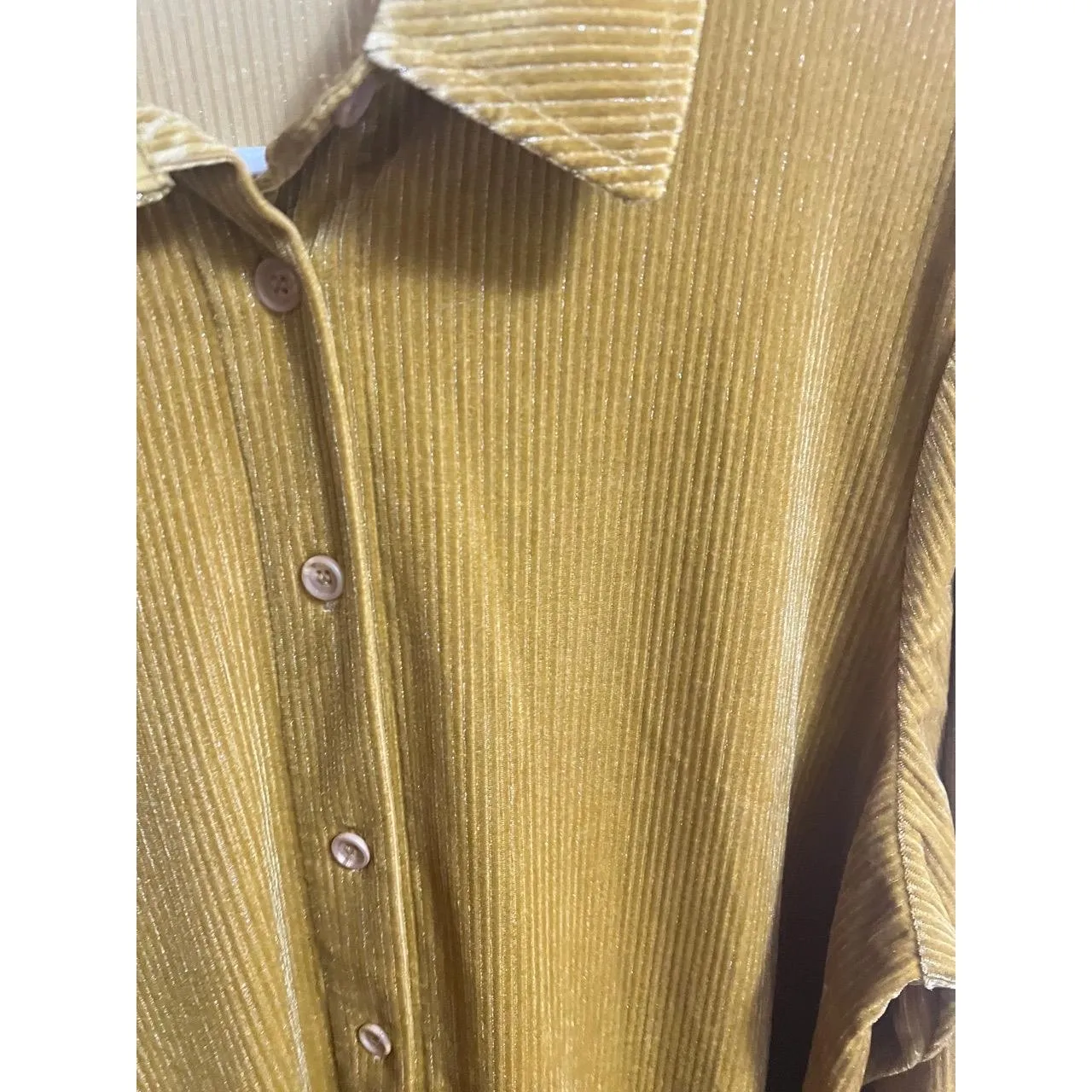 Soft Surroundings Velvet Boyfriend Tunic Shirt Womens PXL Yellow Gold Button Up - Image 4