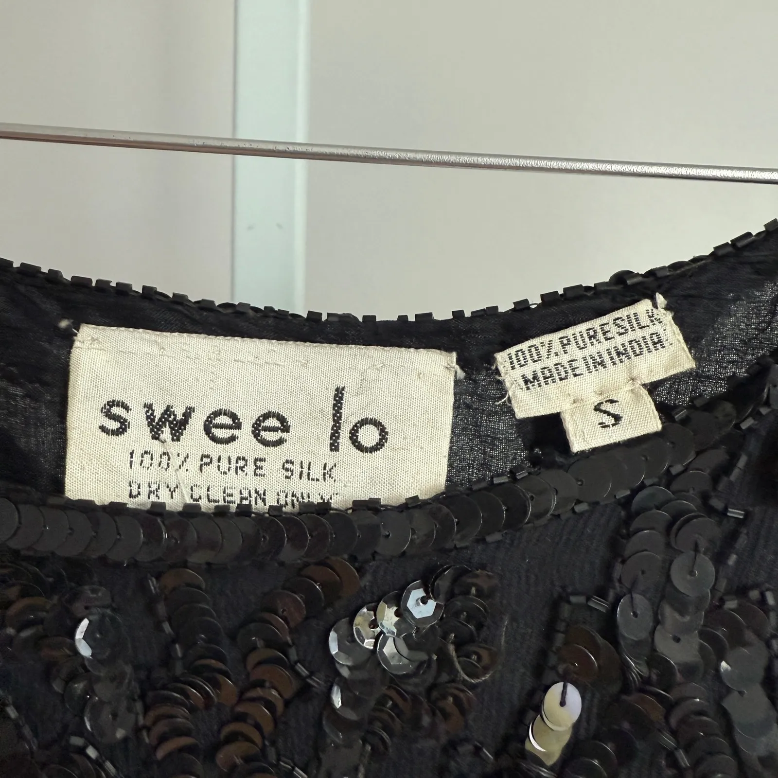 Swee Lo Vintage Dress 100% Silk‎ Sequin Dress Long Sleeve Party Cocktail size S Black - Image 5