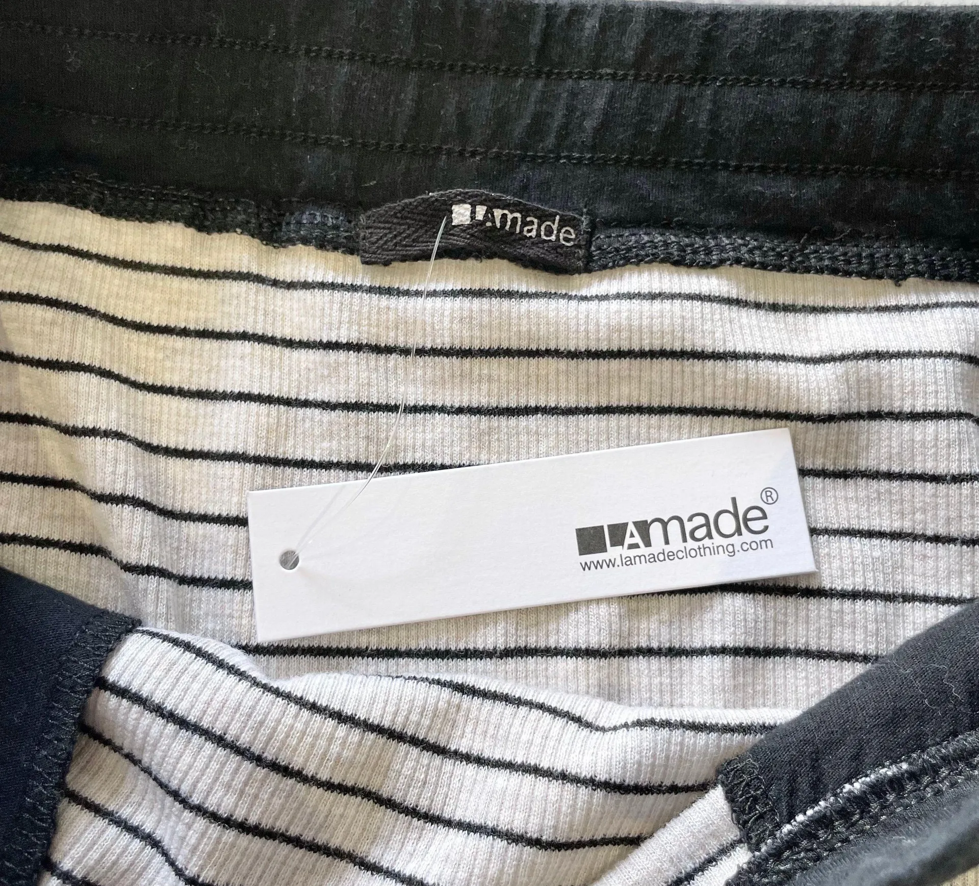 New  Striped Ribbed Knit High-Low Hem Skirt Oatmeal Black Size XS - Image 12