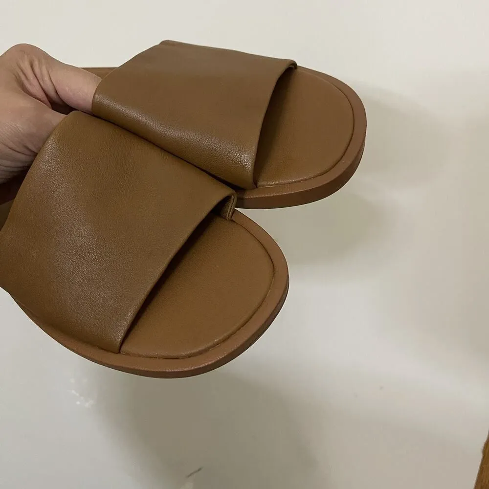 NWOB Steve Madden Sienna Sandal cognac brown Leather slip on shoes US 8.5 - Image 5