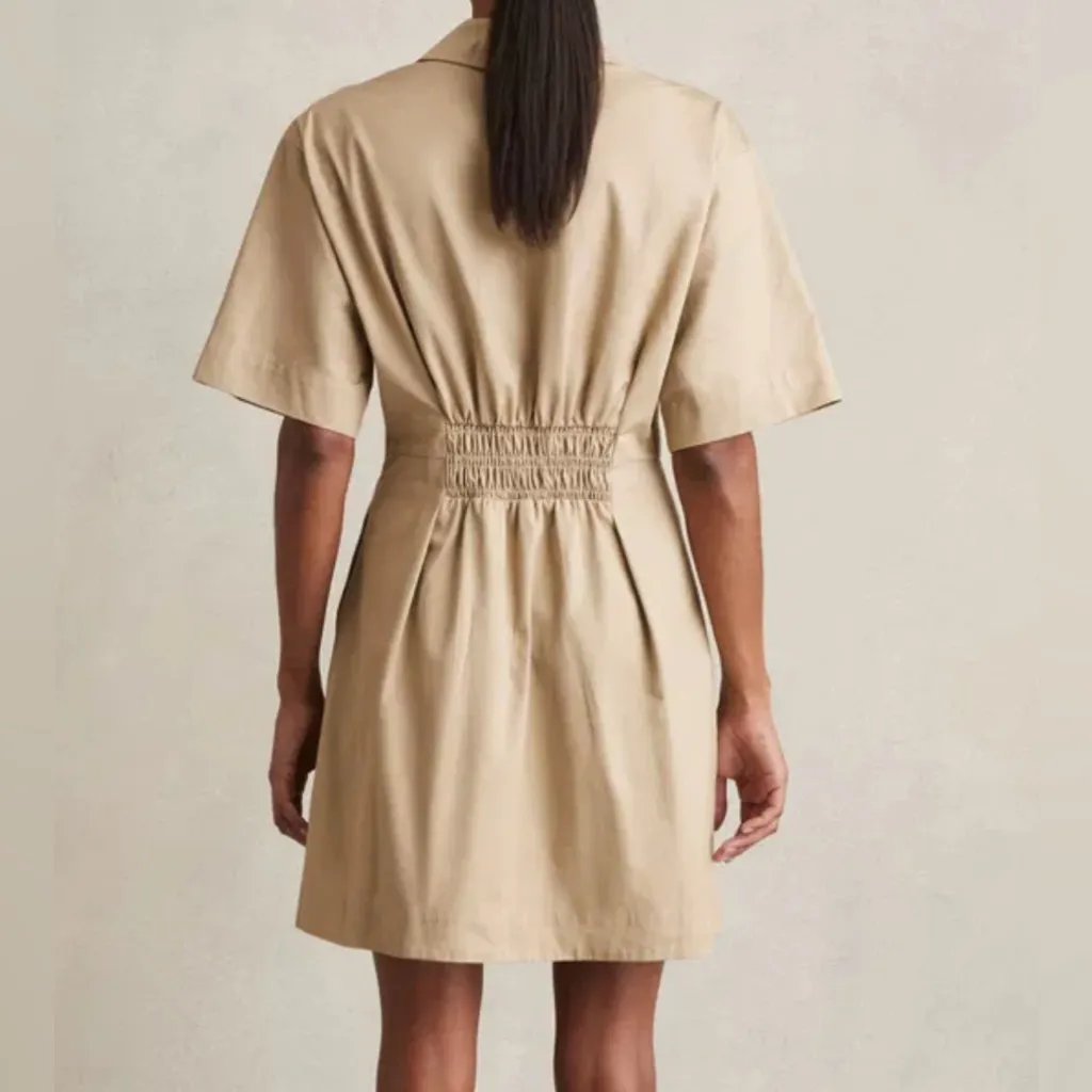 REISS Cotton Pleated Shirt Dress - Image 3
