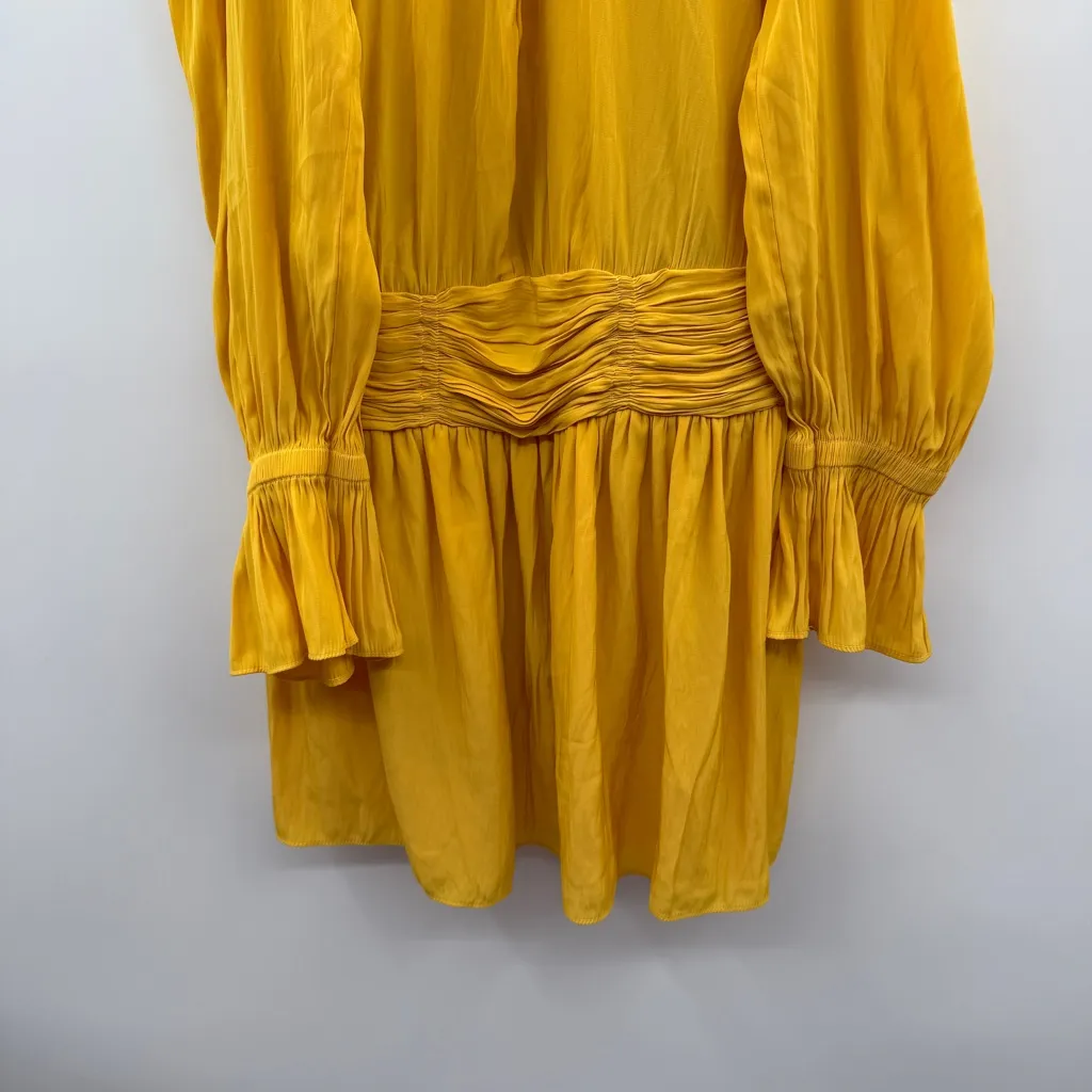 Ramy Brook Evan Marigold Ruched Mini Dress Women’s‎ Size 8 Long Sleeve V Neck - Image 5