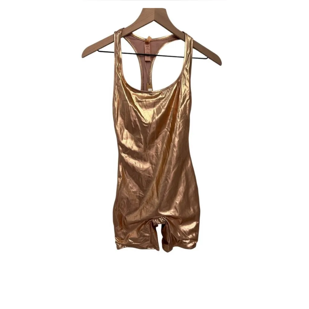 SKIMS Metallic Swim Cycle Suit - Champagne / Size S / NWT rose gold copper color - Image 3