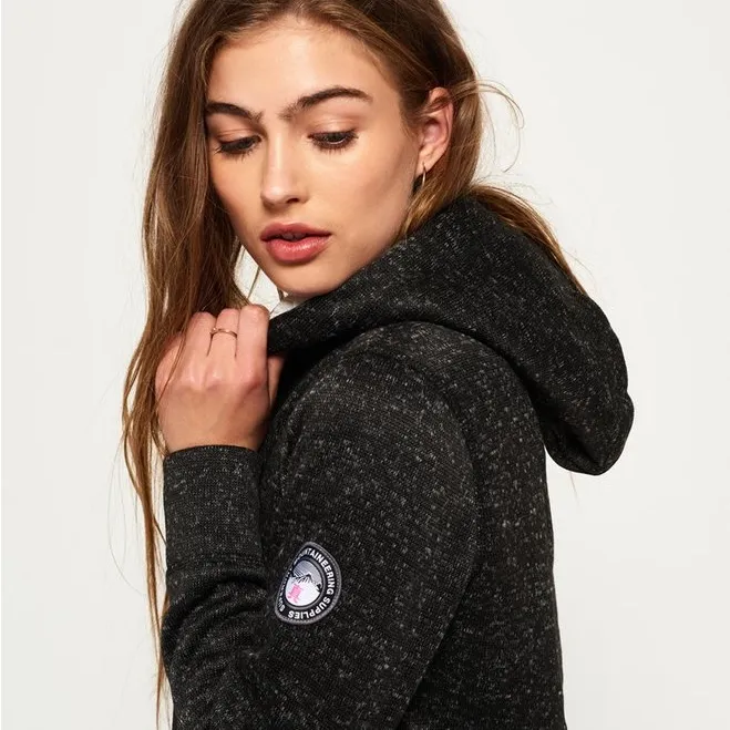 Superdry Storm Hood Marl Gritty Black Plush Fleece Gorpcore Snow Hoodie L - Image 2