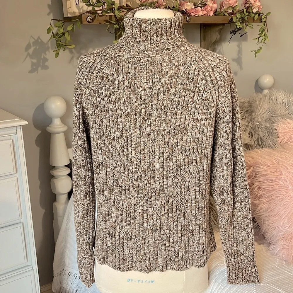 Comfy Warm Sweater Heather Brown Turtleneck Pullover Vintage Thick Crochet - Image 13