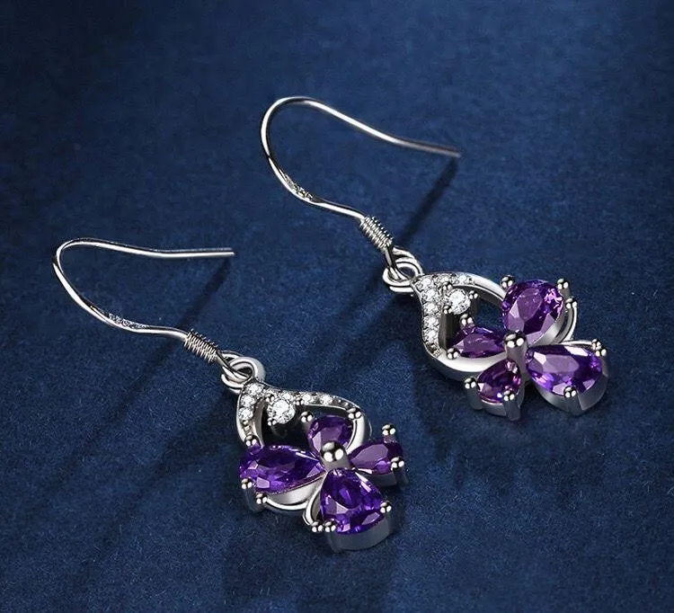 Women’s Crystal Butterfly Dangle Drop Earrings Purple - Image 3