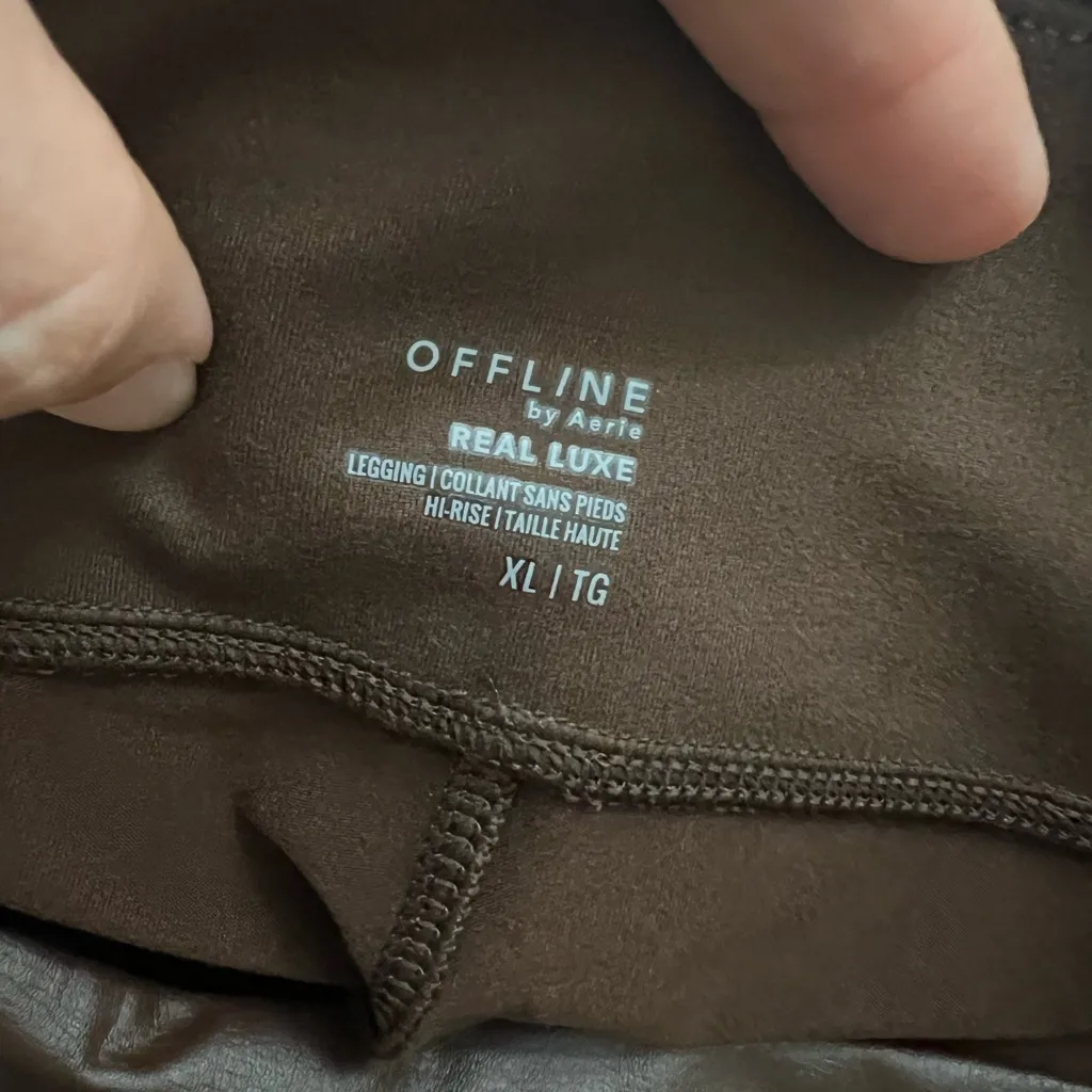Offline by Aerie Real Luxe Faux Leather Hi Rise Leggings XL Brown - Image 2