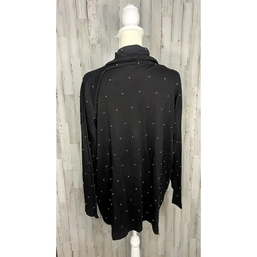 Richard‎ Sport Women's Large Black Long Sleeve Blouse w/ Pearl Embellishments Blue - Image 4