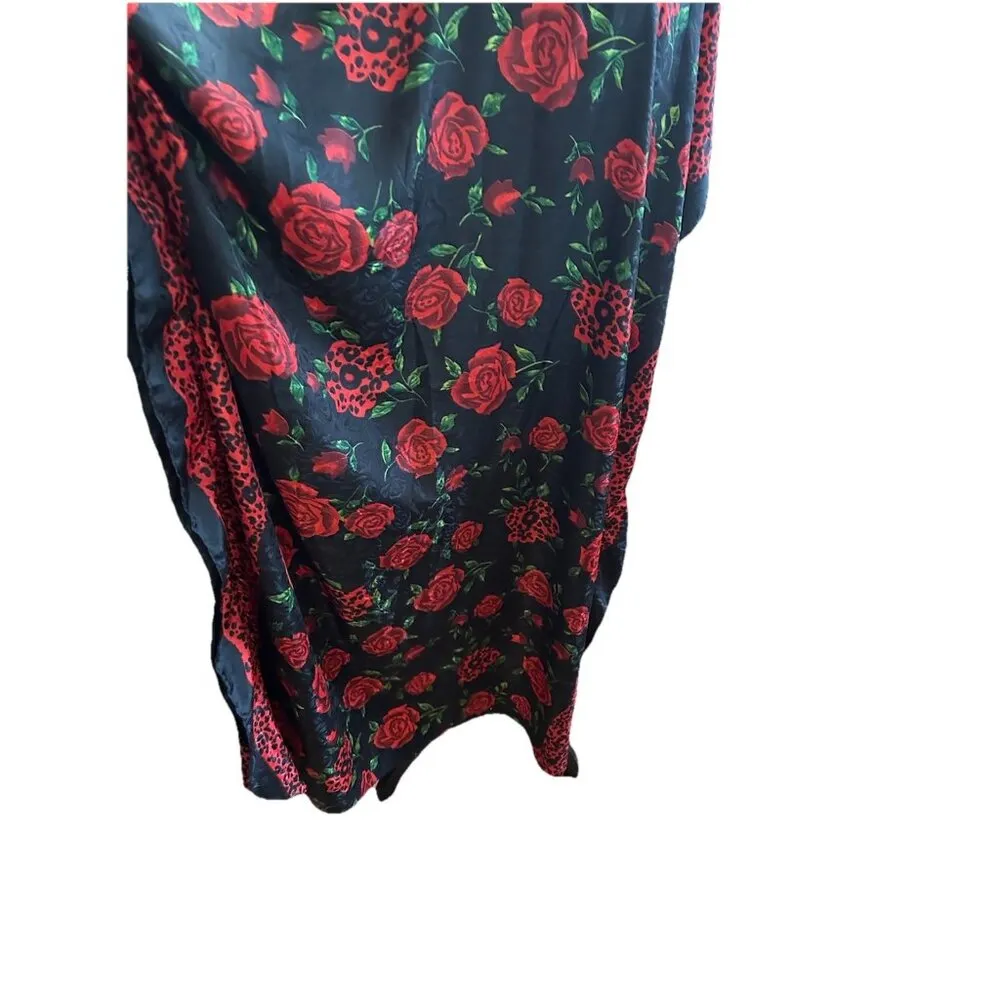 Vintage GOLD COAST Black & Red Roses Animal Print Kaftan Dress MuMu Oversized Size undefined - Image 7
