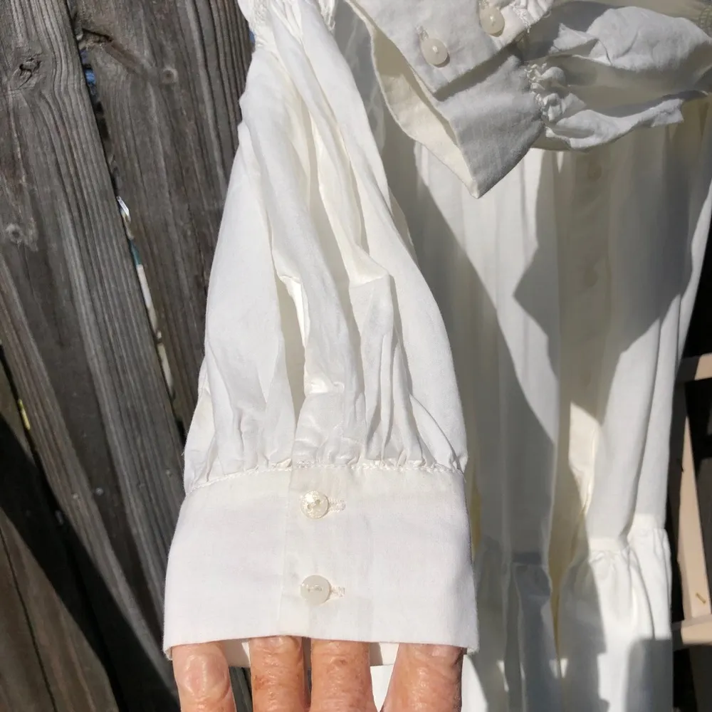 Zara White Embroidered Long Sleeved Loose Blouse S - Image 6