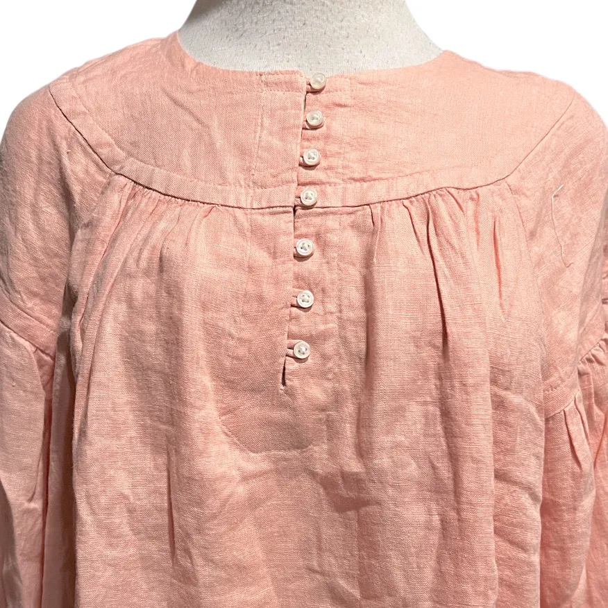 J. Crew Gathered popover dress in linen Peach Clay Size Small NWT - Image 5