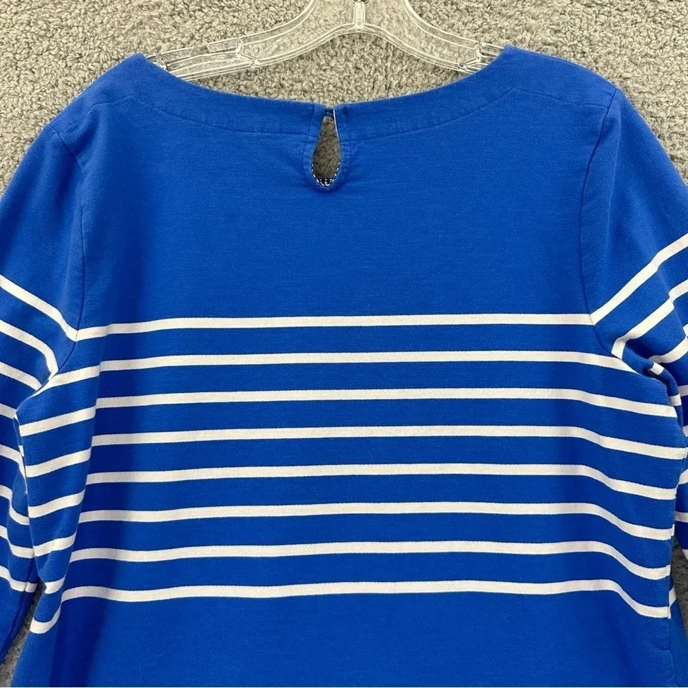 Crown &‎ Ivy Long Sleeve Top Beaded Elephant Blue White Striped Women's Large - Image 5