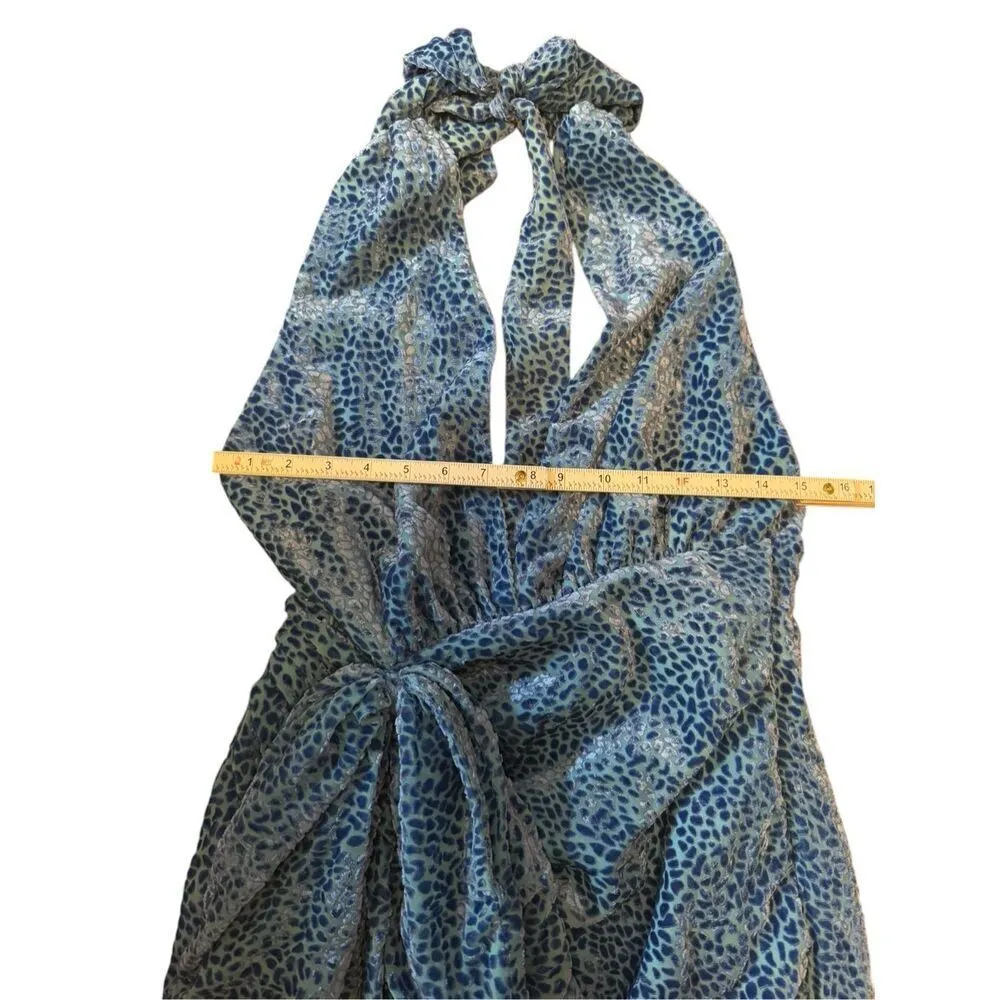 NEW NBD x Revolve Pari Mini Dress Blue Halter Flocked Animal Print Sz Small - Image 11