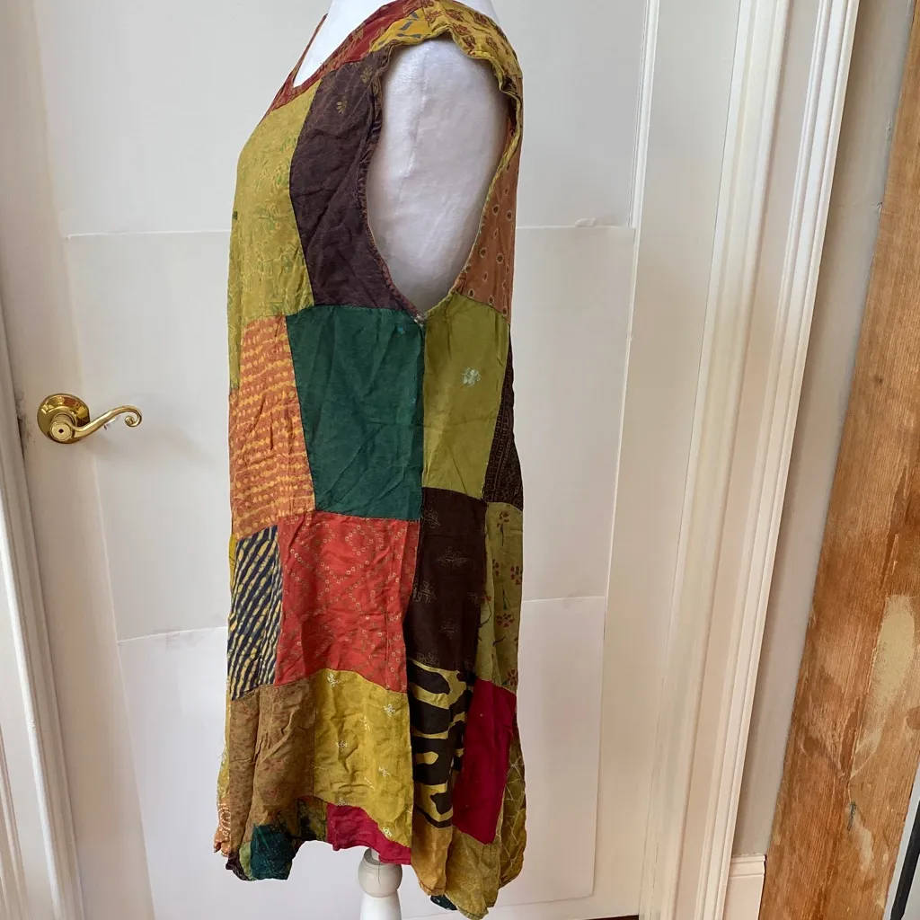 Bohemian Kantha Cotton Patchwork Sleeveless Dress - Image 3