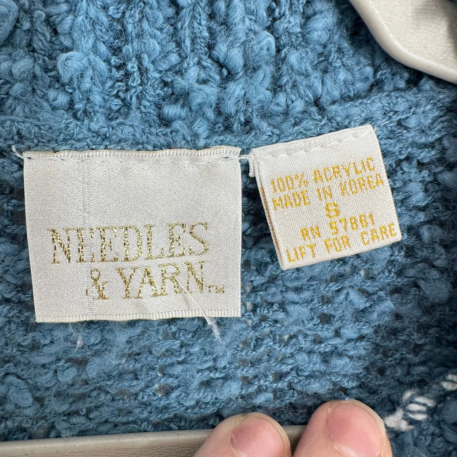 Needles & Yarn Floral Applique Pastel Pearl Blue Cream Grannycore Cottagecore - Image 5