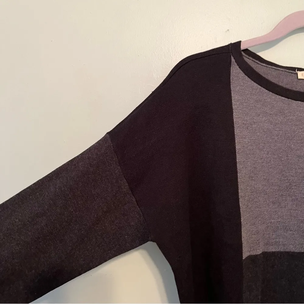 Eileen Fisher Sweater Grey Colorblock Jewel Neck Silk Blend Sz S EUC - Image 6