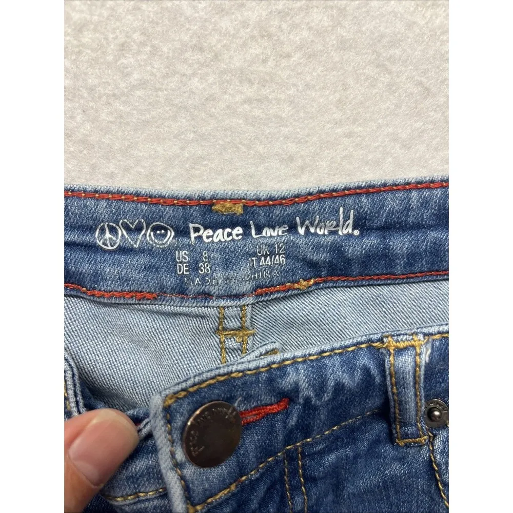 Peace Love World Jeans Med Wash High Front Flare Slit Jeans Size 8 Boho Hippie - Image 2
