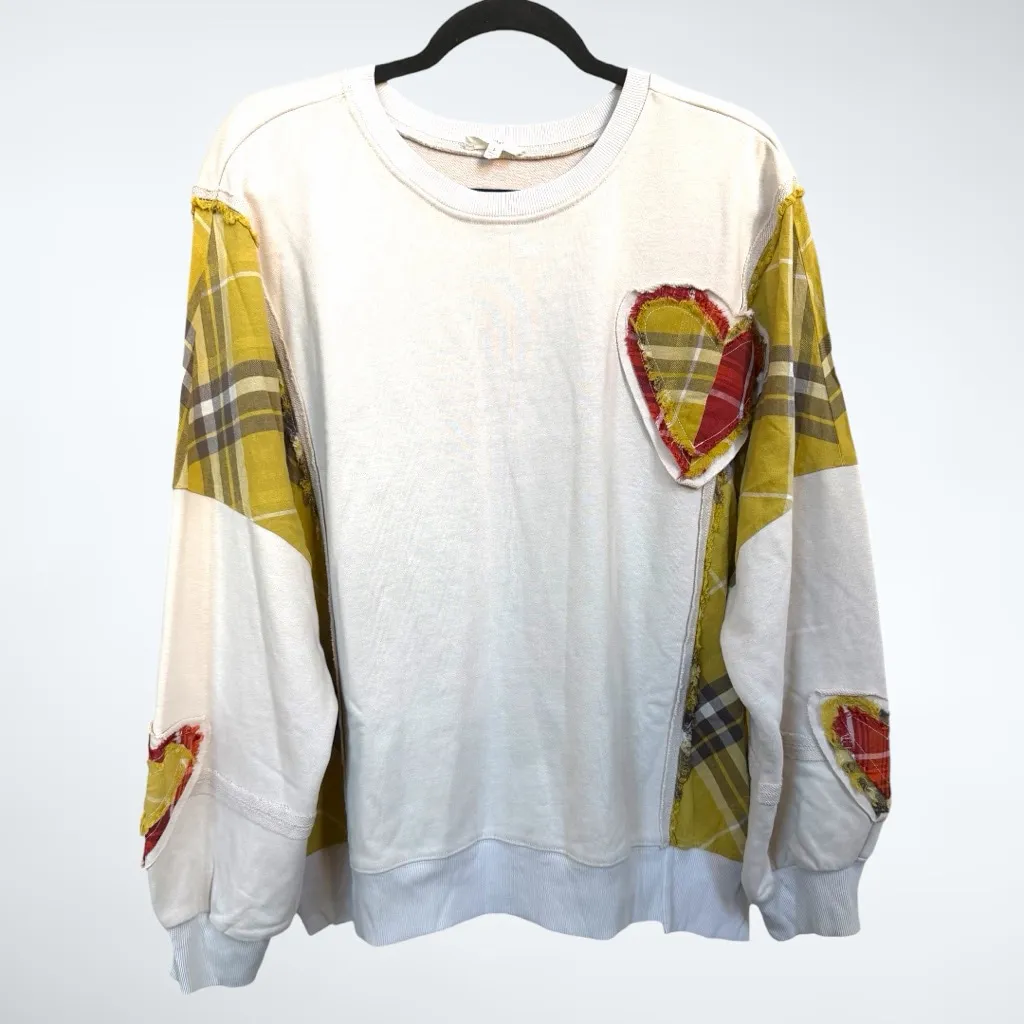 Easel Oversized Women Heart Patch Plaid Sweatshirt Size S - Image 4