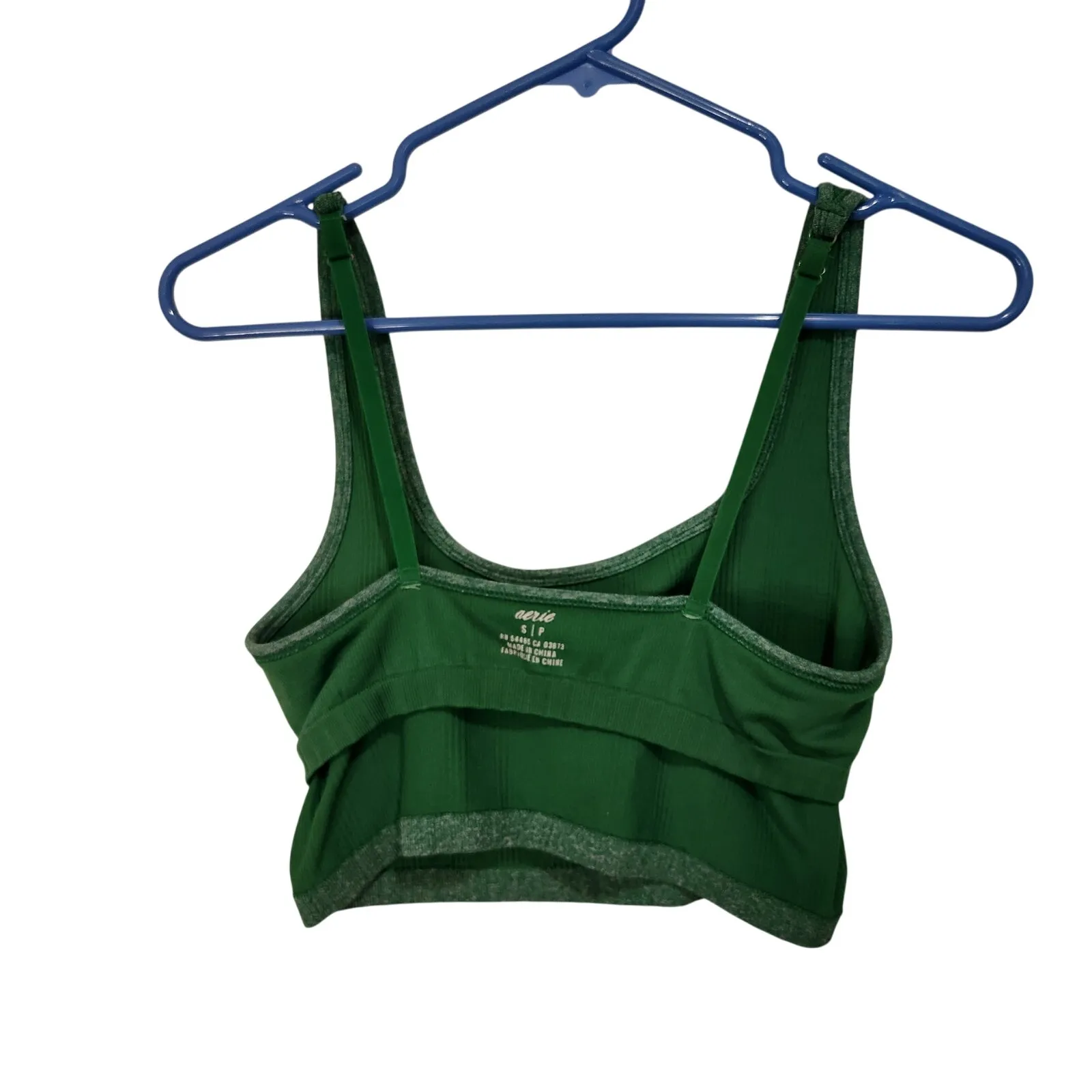 Aerie Green Rib Knit  Unlined Cropped Square Neck Longline Tank Bralette Small - Image 5