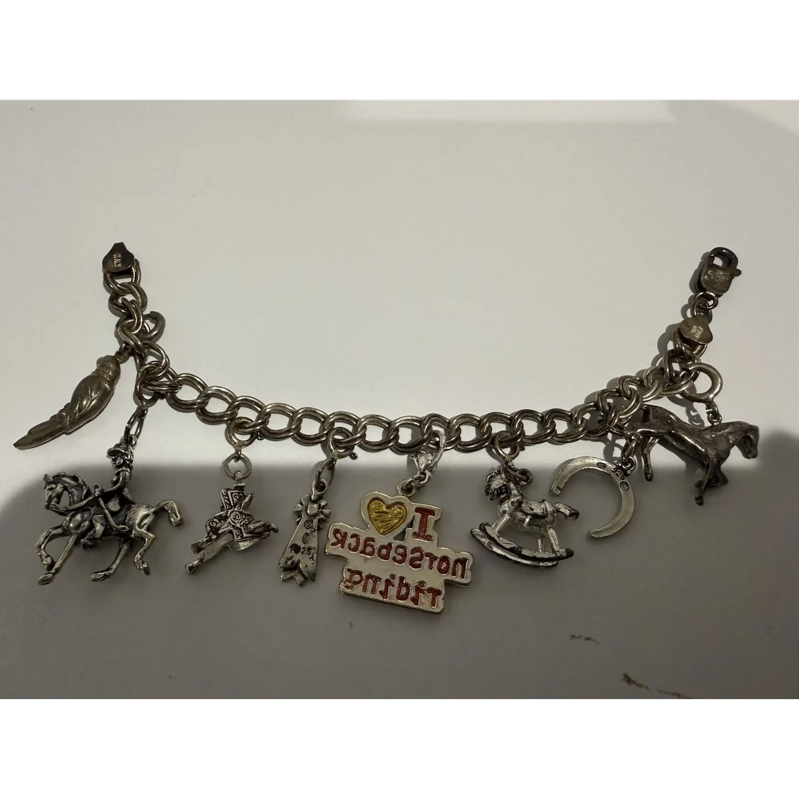 Charm Bracelet with Sterling Silver Horse Equestrian Pony Charms ‎ 7.5" Italy - Image 2