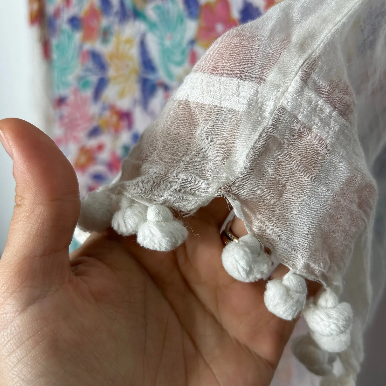 ROLLER RABBIT Swim Coverup Kaftan Womens Size XS Floral Pom Pom Boho Vacation - Image 8