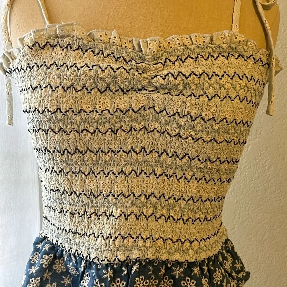 Storia Smocked Top with Eyelet Ruffle Waist and Tie Shoulders 100% Cotton - Image 3