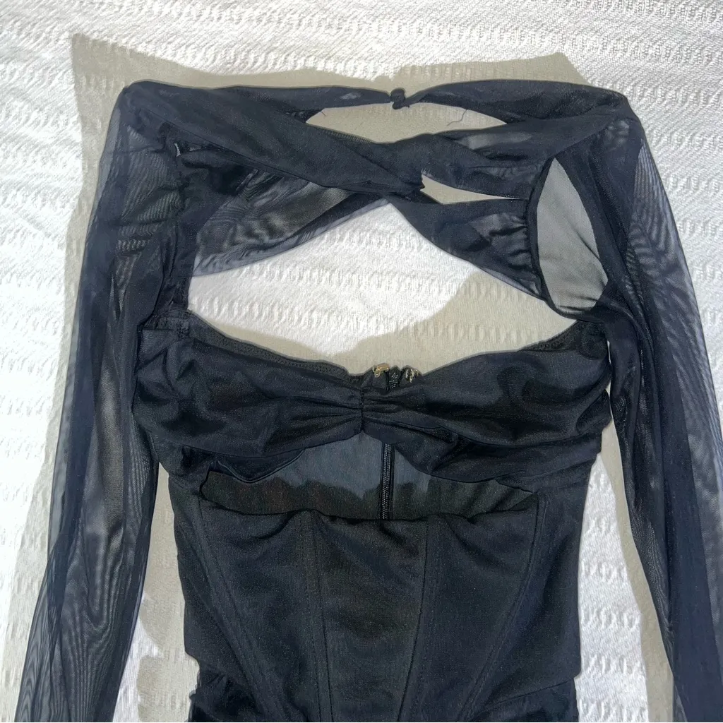 Oh Polly Nirvana Long Sleeved Ruched Mini Dress Black Womens Size 2 Club Party - Image 4