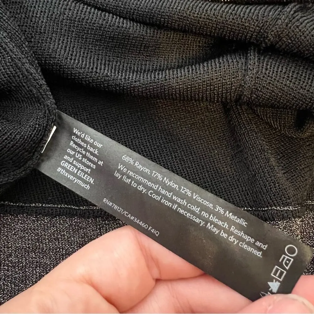 Eileen Fisher Black silver Rayon Nylon Crinkle Round Neck Tunic asymmetric sz XL - Image 6