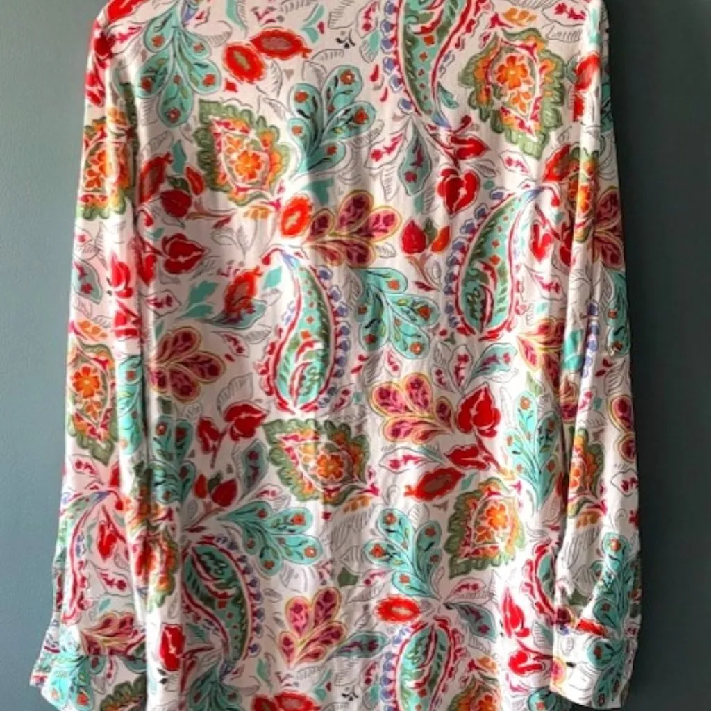 Zara Red White M Paisley Floral Print Long Sleeve V Neck Boho Luxe Festival Prep - Image 3