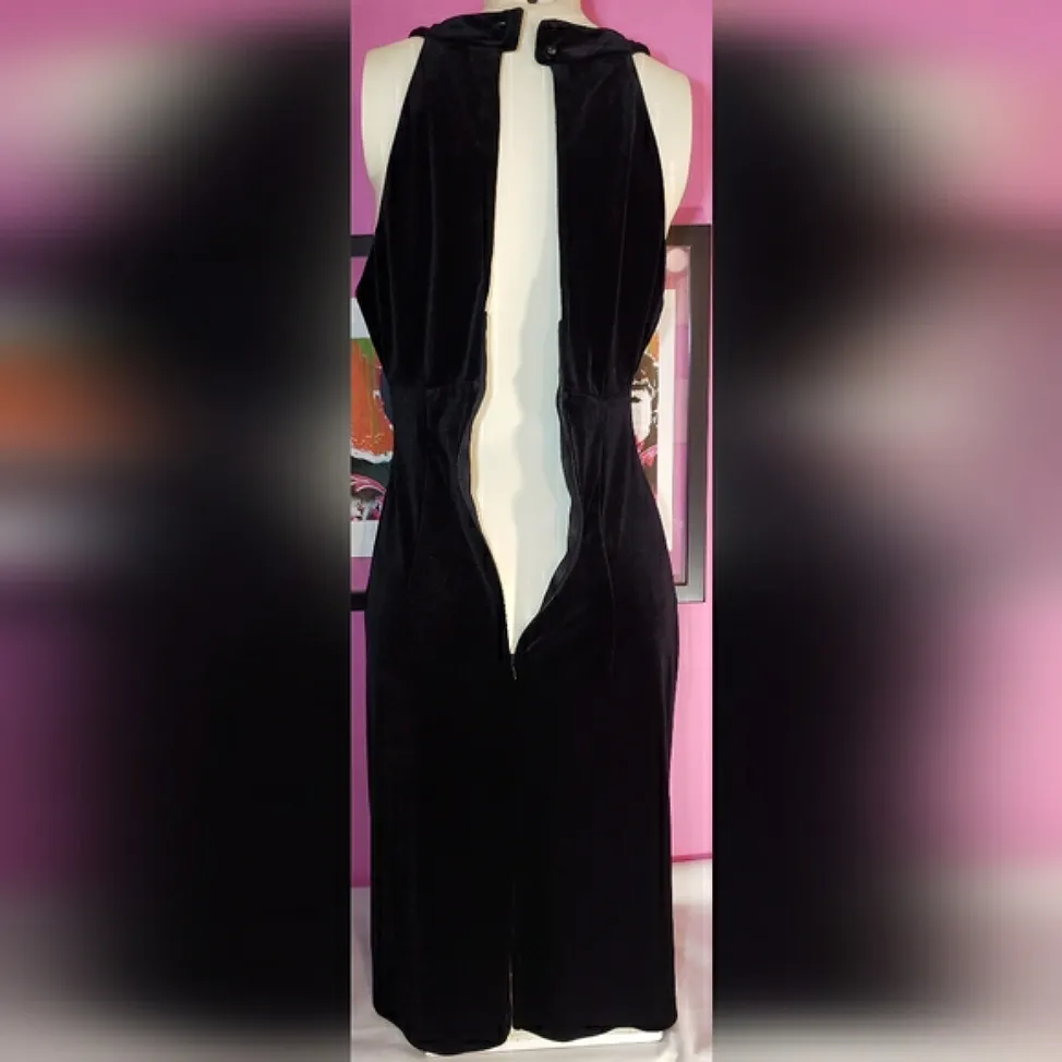 Vintage late 90s / Y2K era Connected black velvet halter dress size 8 - Image 6