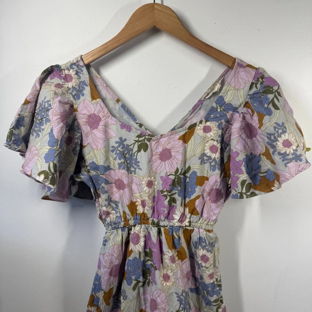 Anthropologie Sim & Sam Dress Women S Purple Floral 100% Cotton Cottage Summer - Image 2