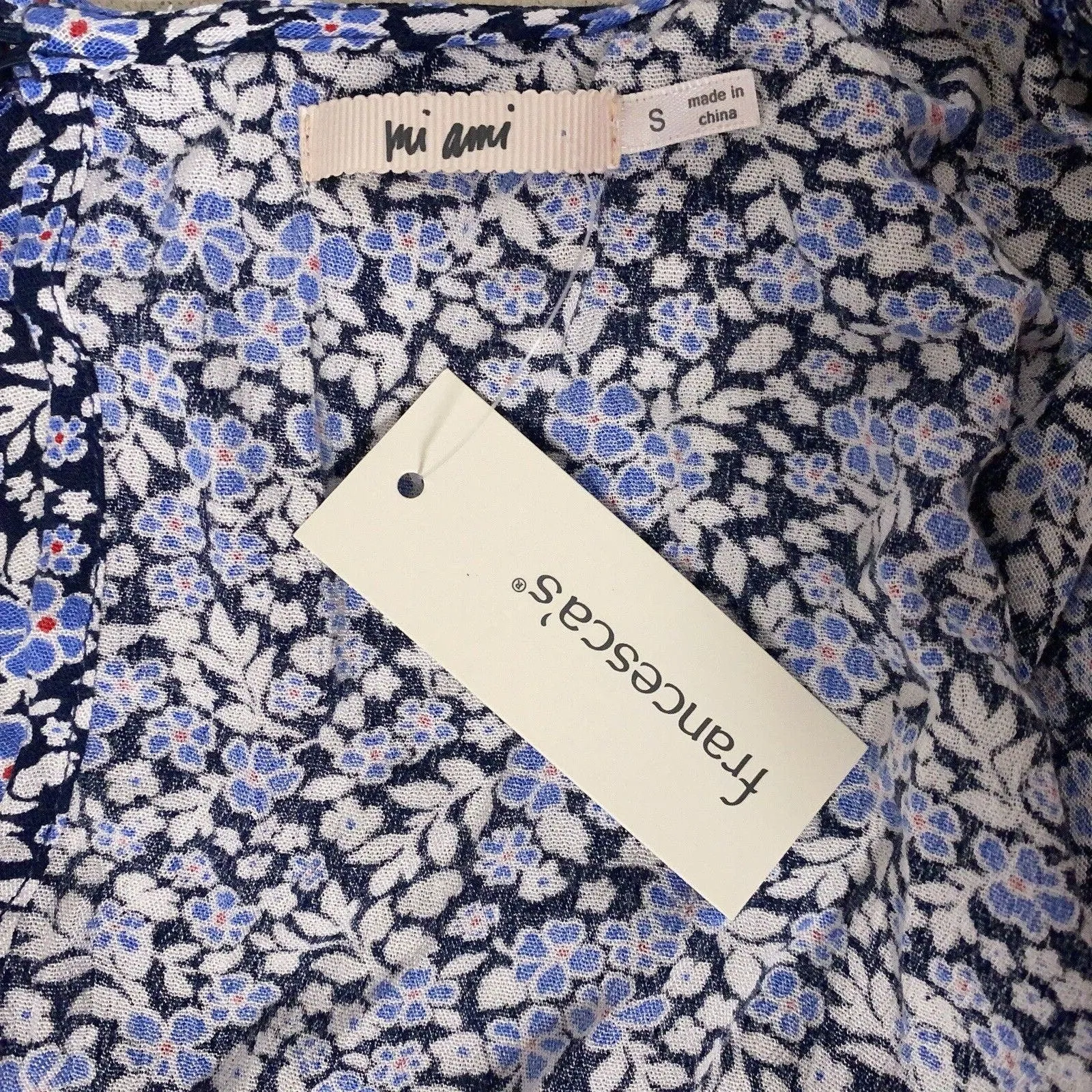 New Francesca's Swing Dress Size Small Blue Floral Bell Sleeve Tiered Ruffle - Image 6