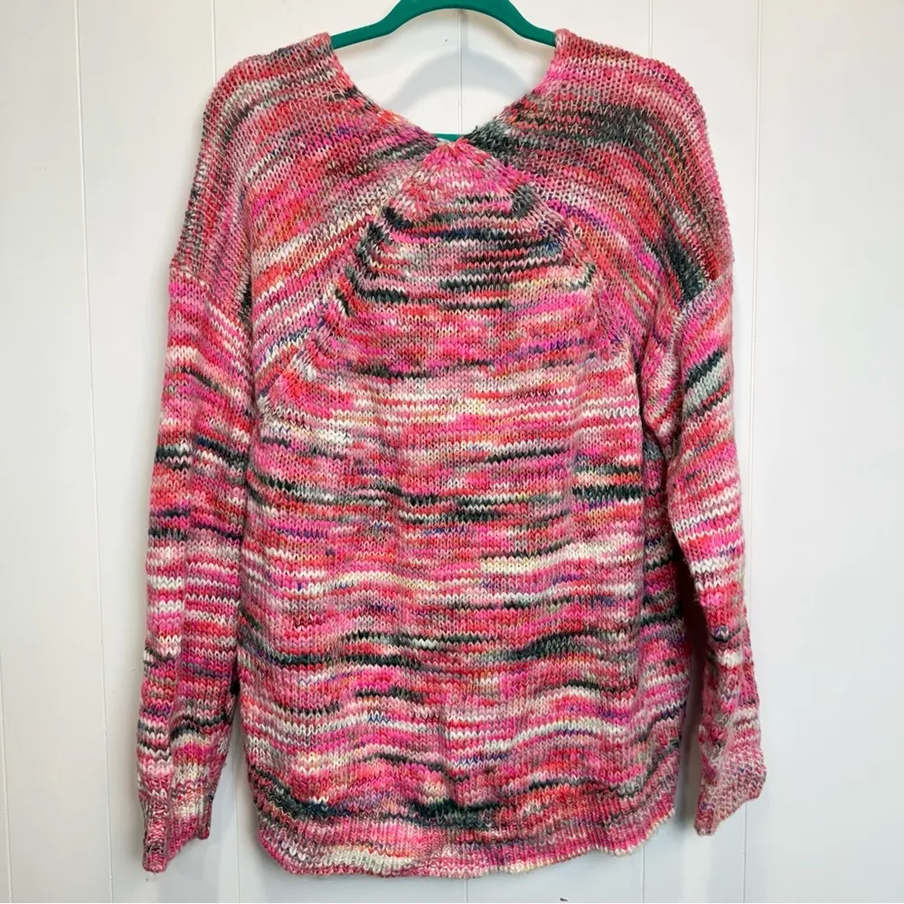 Lou & Grey For Loft Pink Multicolor Spacedye V-Neck Woo Blend Sweater Size Large - Image 6
