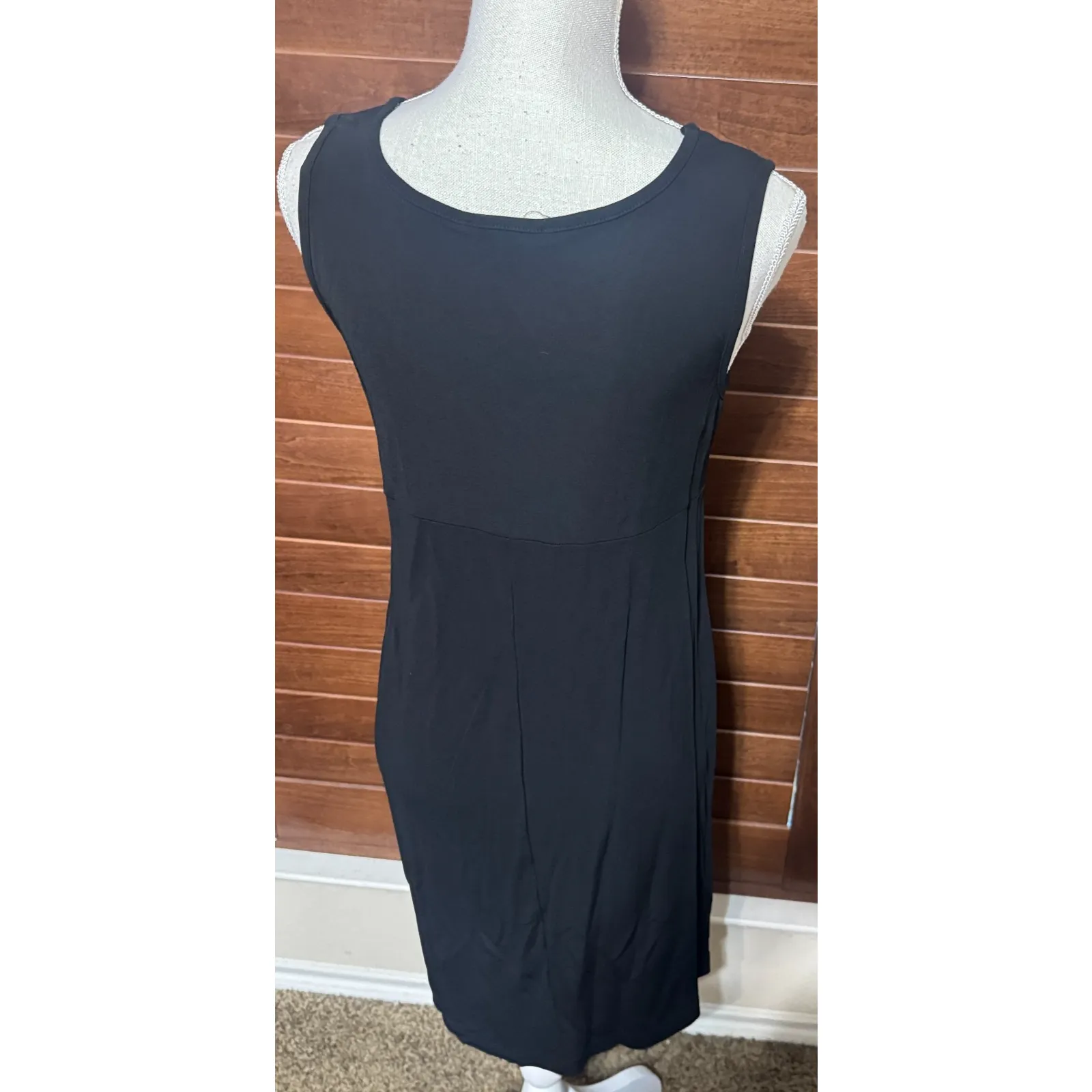 Club Monaco Black Tank dress slinky travel knee length sz L empire waist LBD - Image 4