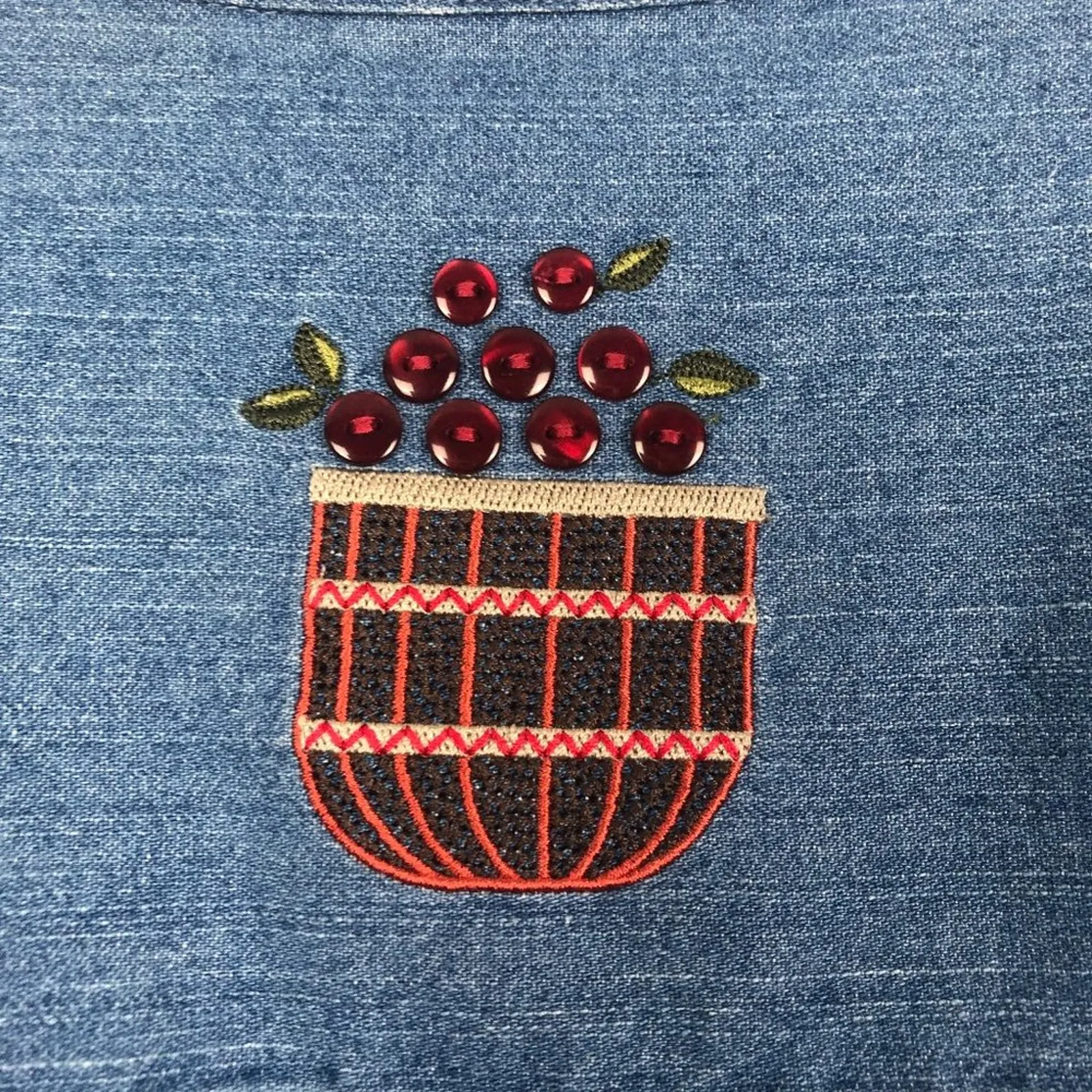 Christopher & Banks Chambray Blue Holiday Button Down Shacket Size Large - Image 8