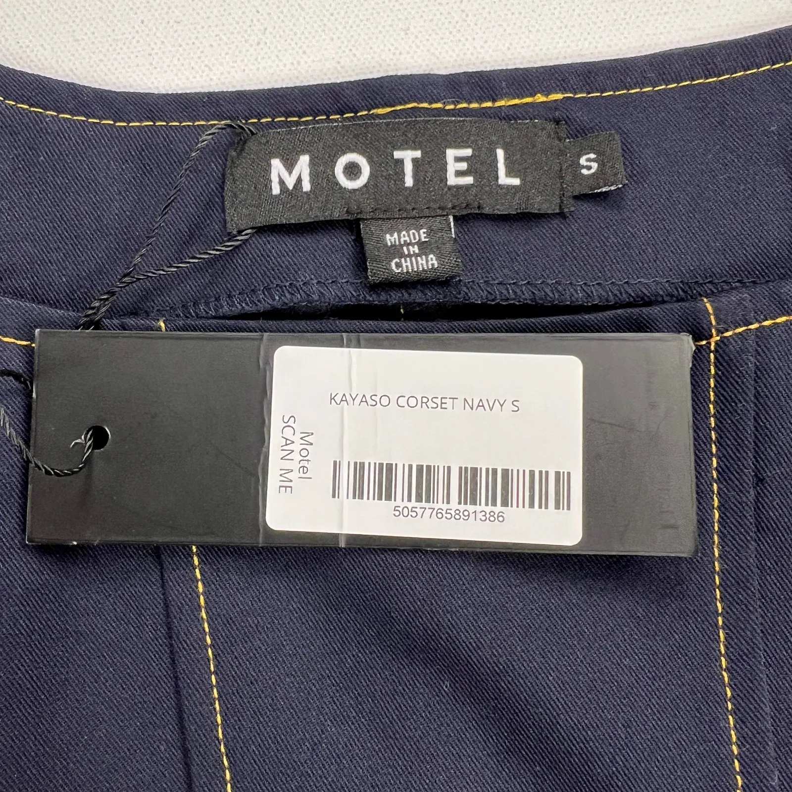 Motel Rocks Kayaso Corset Top Navy Blue Contrast Orange Stitching Size S - Image 5