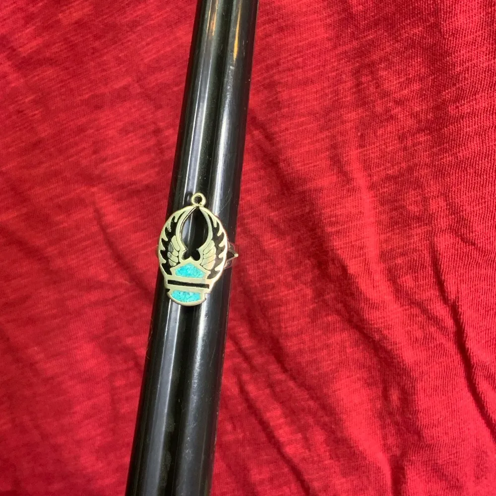 Silver and Black Crush Turquoise Inlayed Ring - Image 2