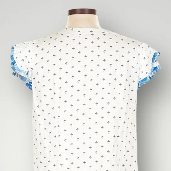 Persifor Clare White Navy Parasol Umbrella Print Flutter Sleeve Dress Large‎ - Image 7