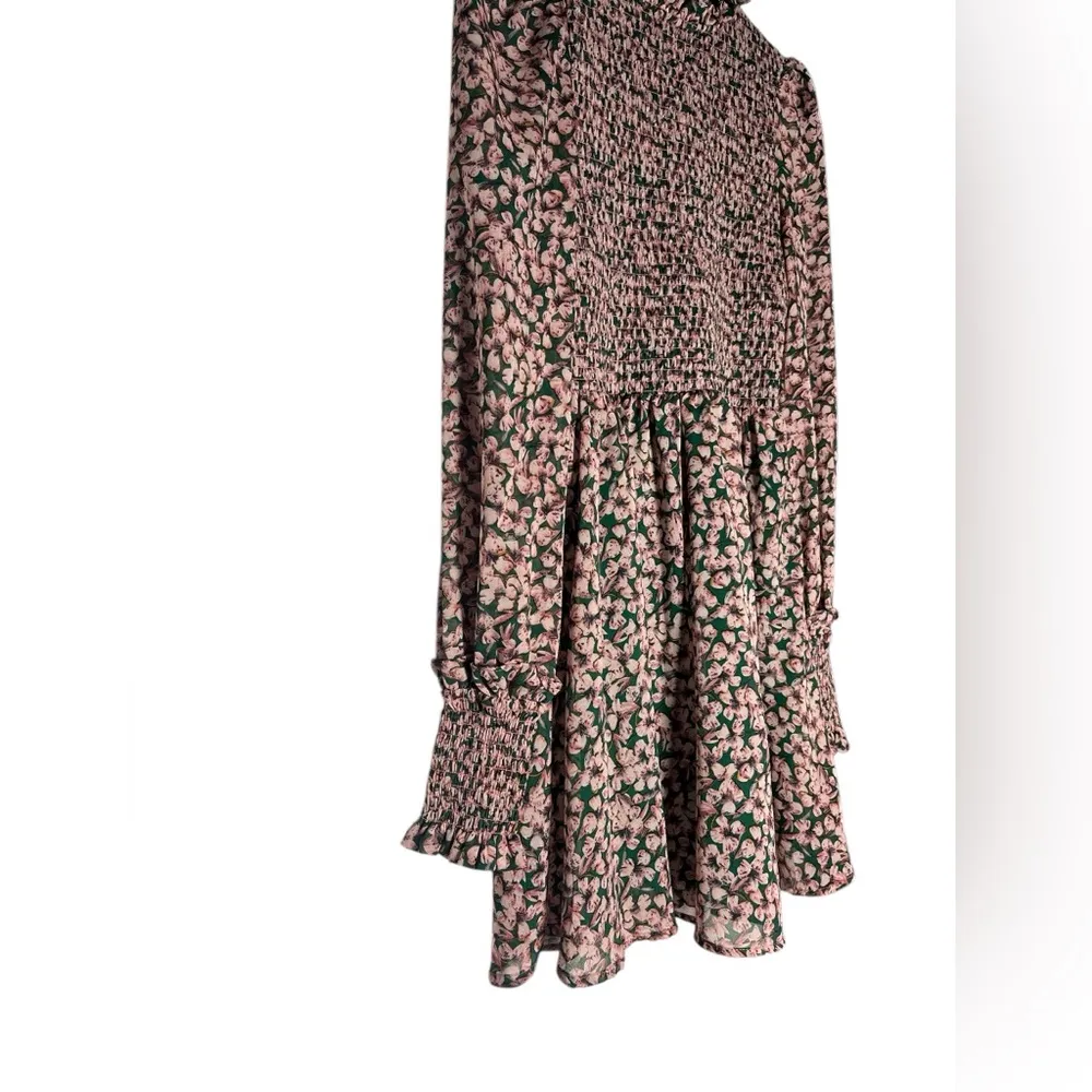 Lulus Floral Forever Green and Pink Floral Print Smocked Skater Dress - Image 4