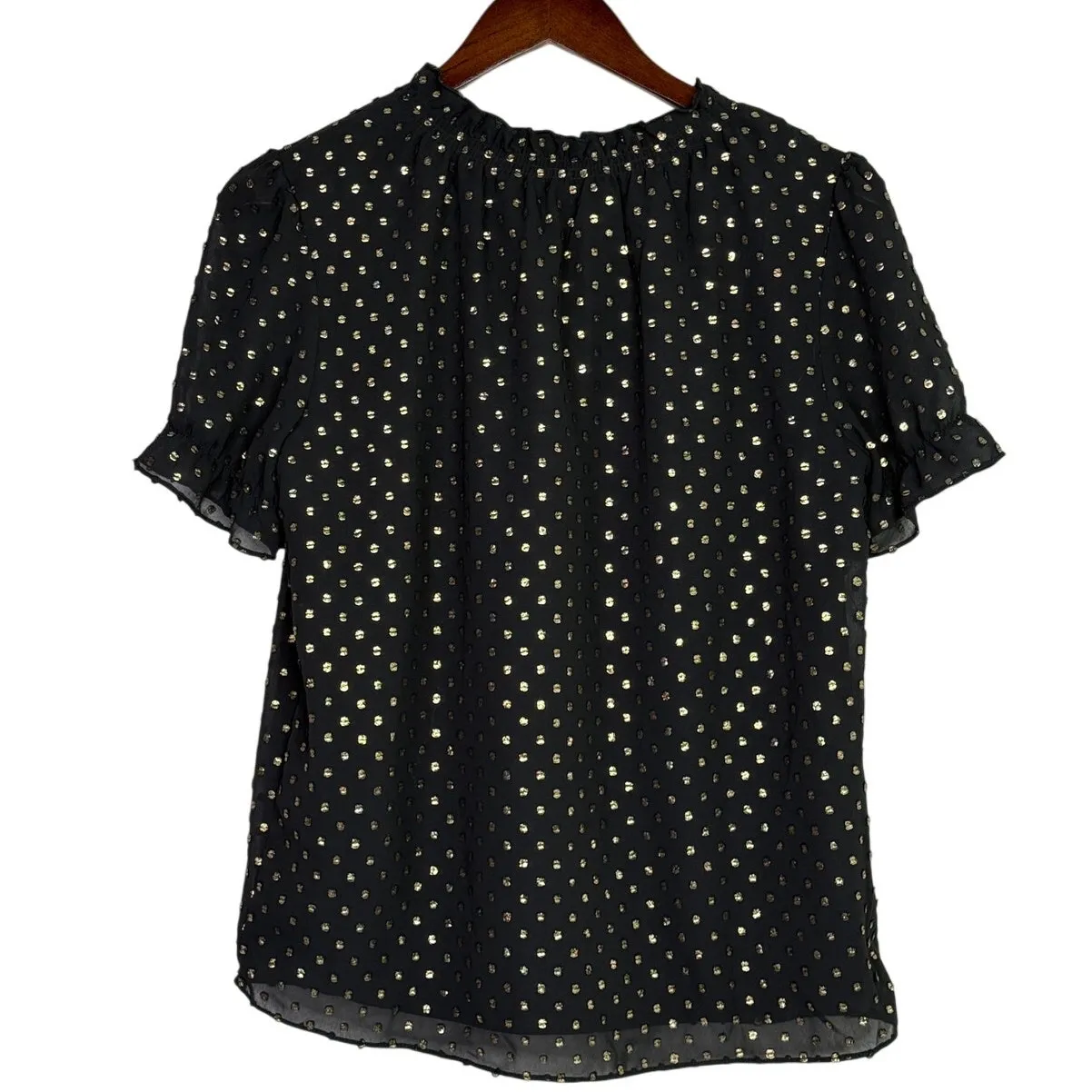 J. Crew Metallic Polka Dot Flowy Short Sleeve Baby Doll Blouse XS Black Gold - Image 13
