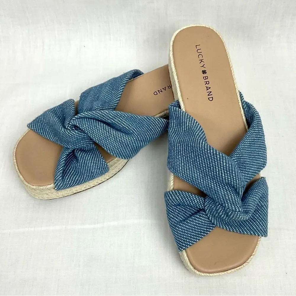 Lucky Brand Blue Slide Sandal Grenly Sz 8M Denim Espadrille Platform Slip On - Image 3
