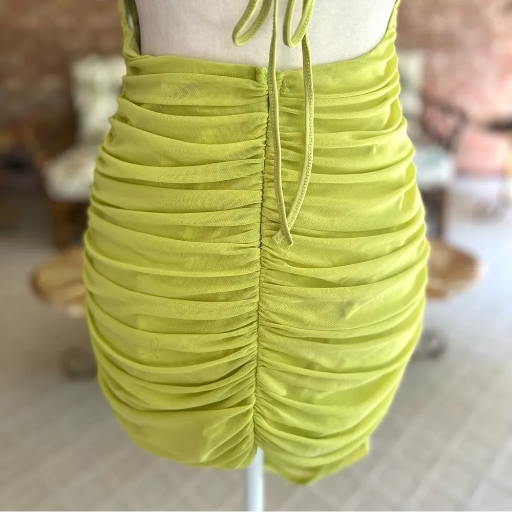 NEW Bailey Rose Dress Bodycon Ruched Mini Lime Green Halter Nesh L (Jrs) Y2K Size undefined - Image 11