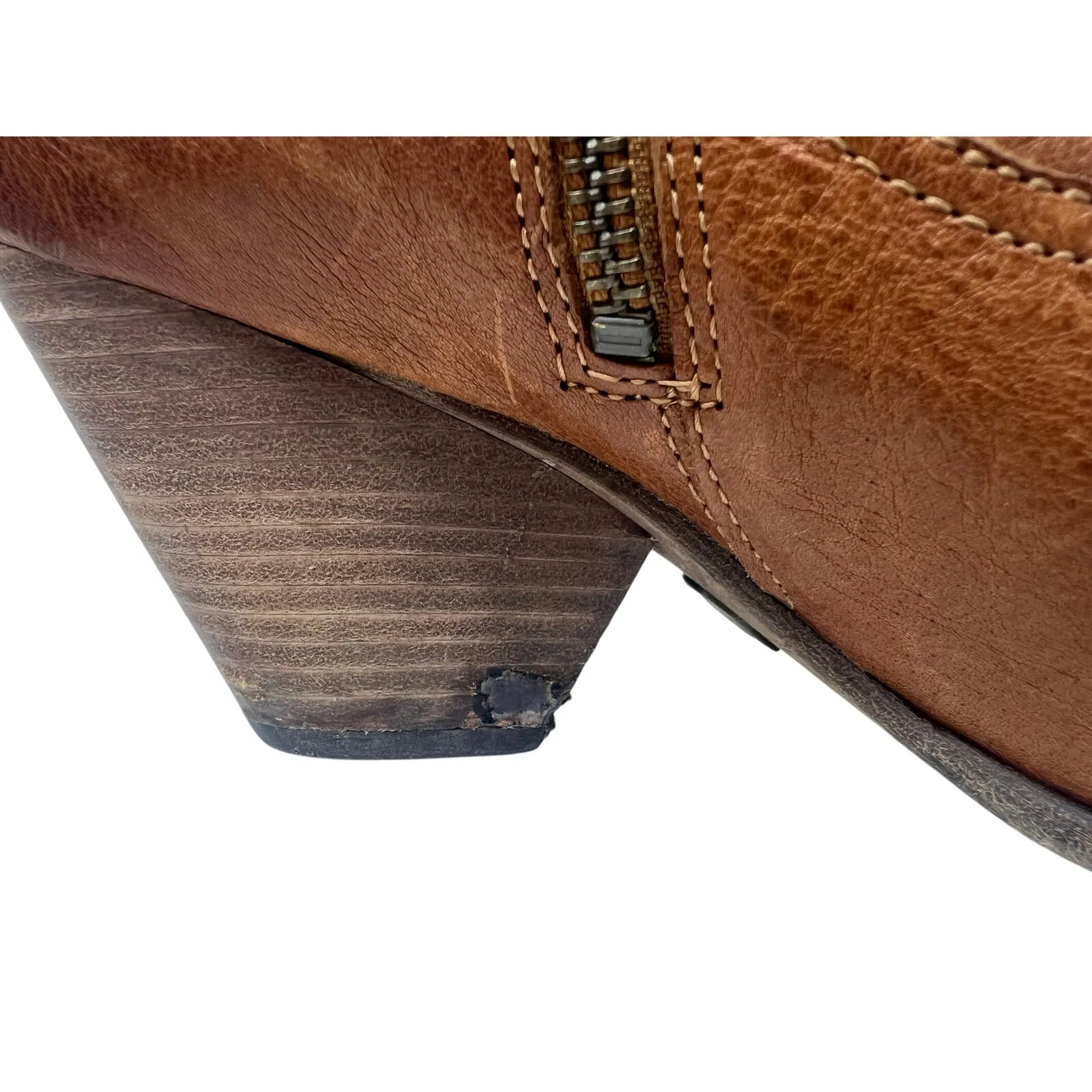 Frye Reina Western Pointed Toe Leather Ankle Boots in Cognac 8.5 - Image 6